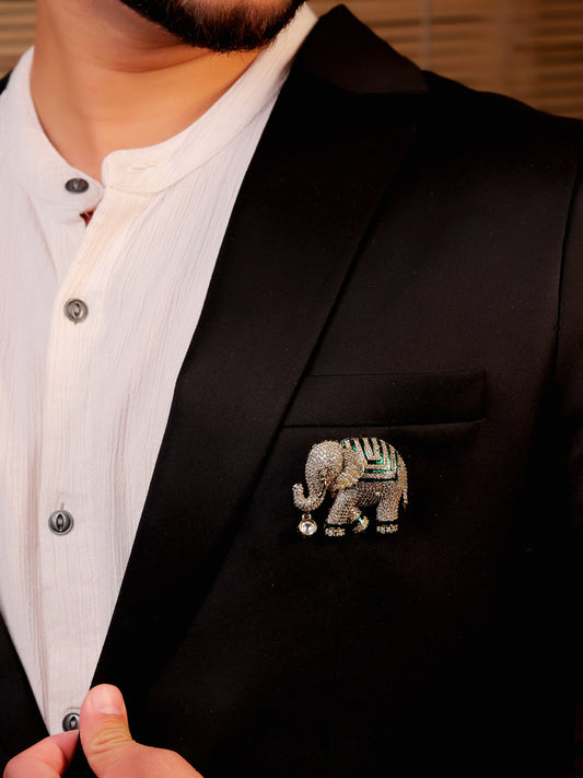 Pranay Green Elephant Brooch