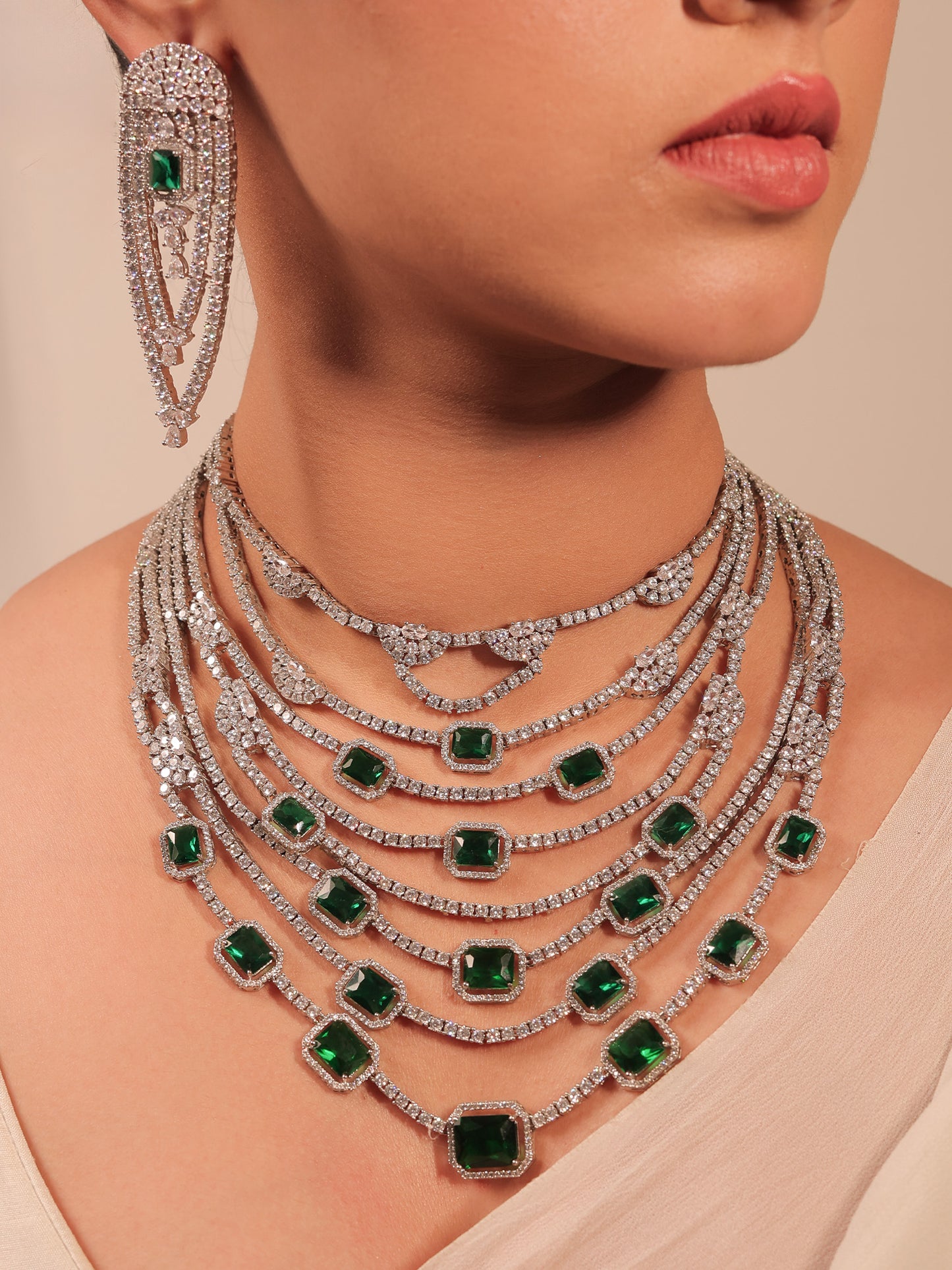 Bailey Green American Diamond Necklace Set
