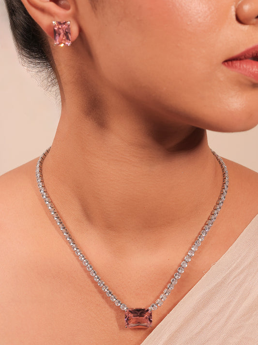 Ainsley Pink American Diamond Necklace Set