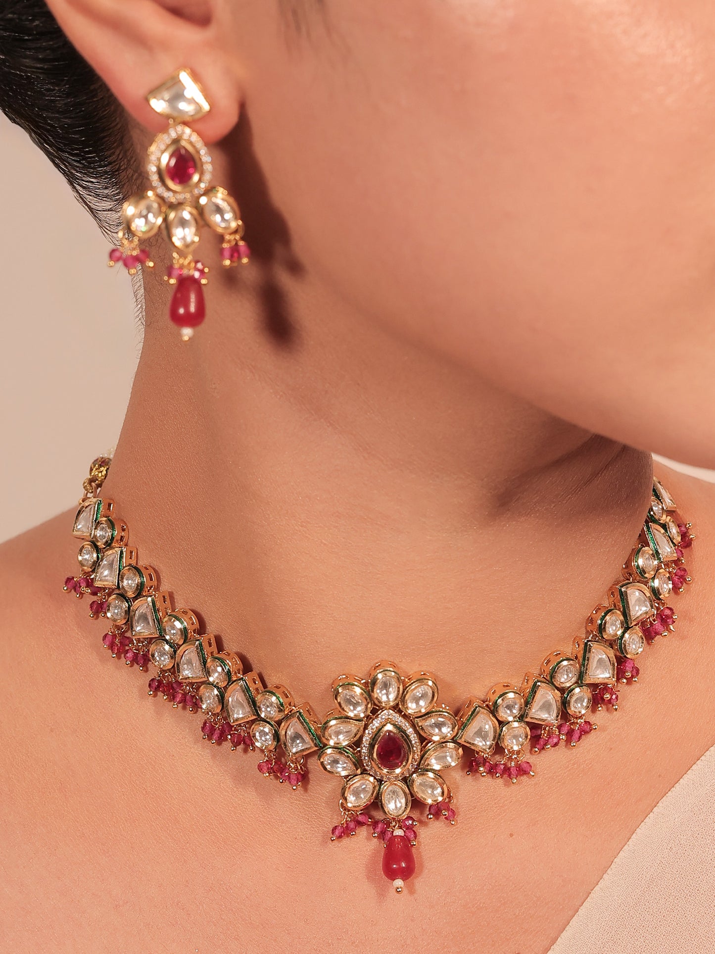 Dhanshika Ruby Kundan Necklace Set