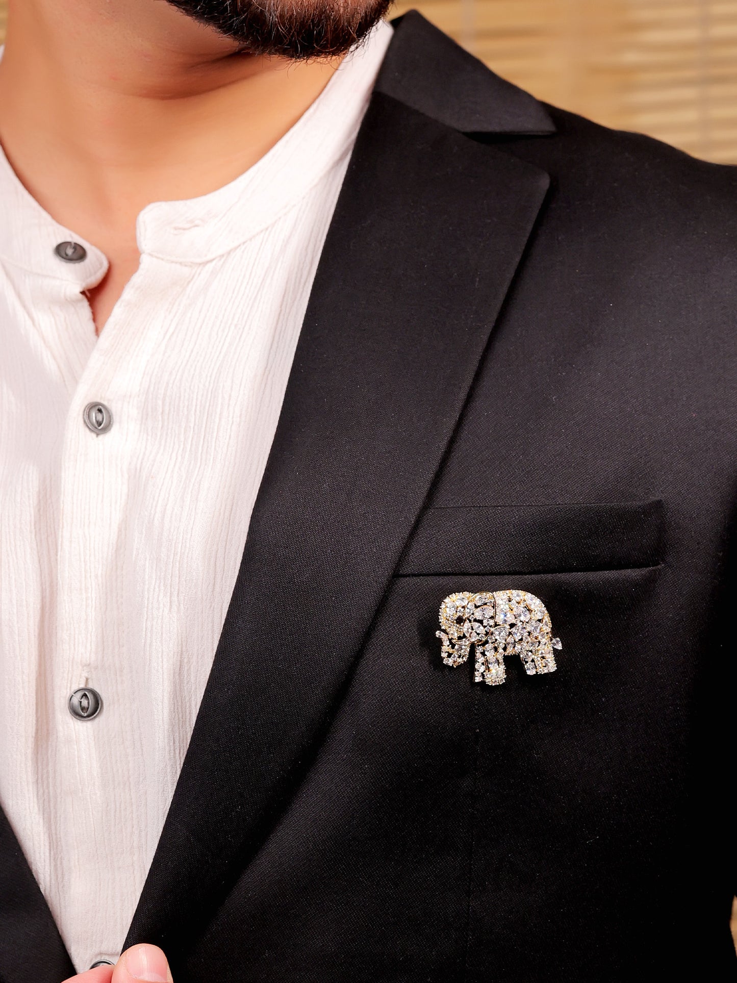 Shaurya Black Elephant Brooch