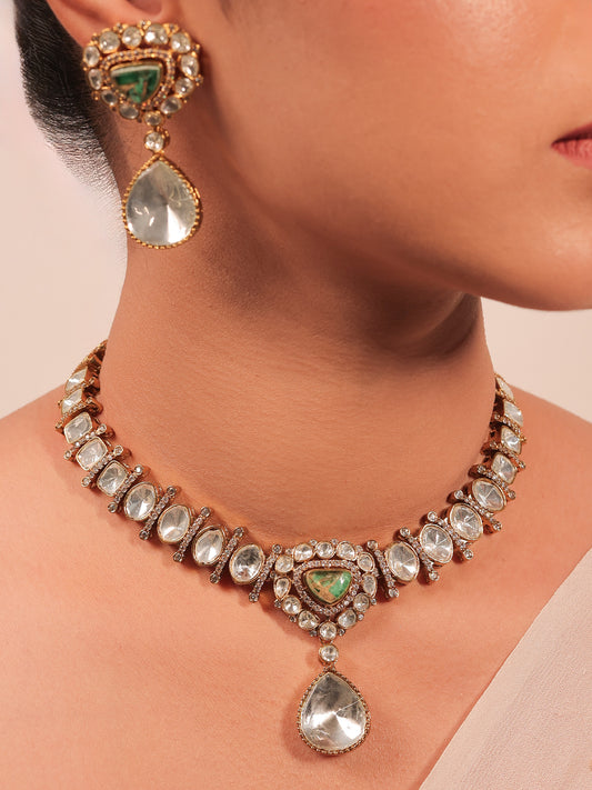 Aadhera Green Kundan Necklace Set