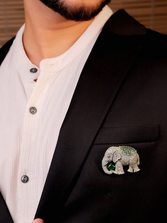 Hredhaan Green Elephant Brooch