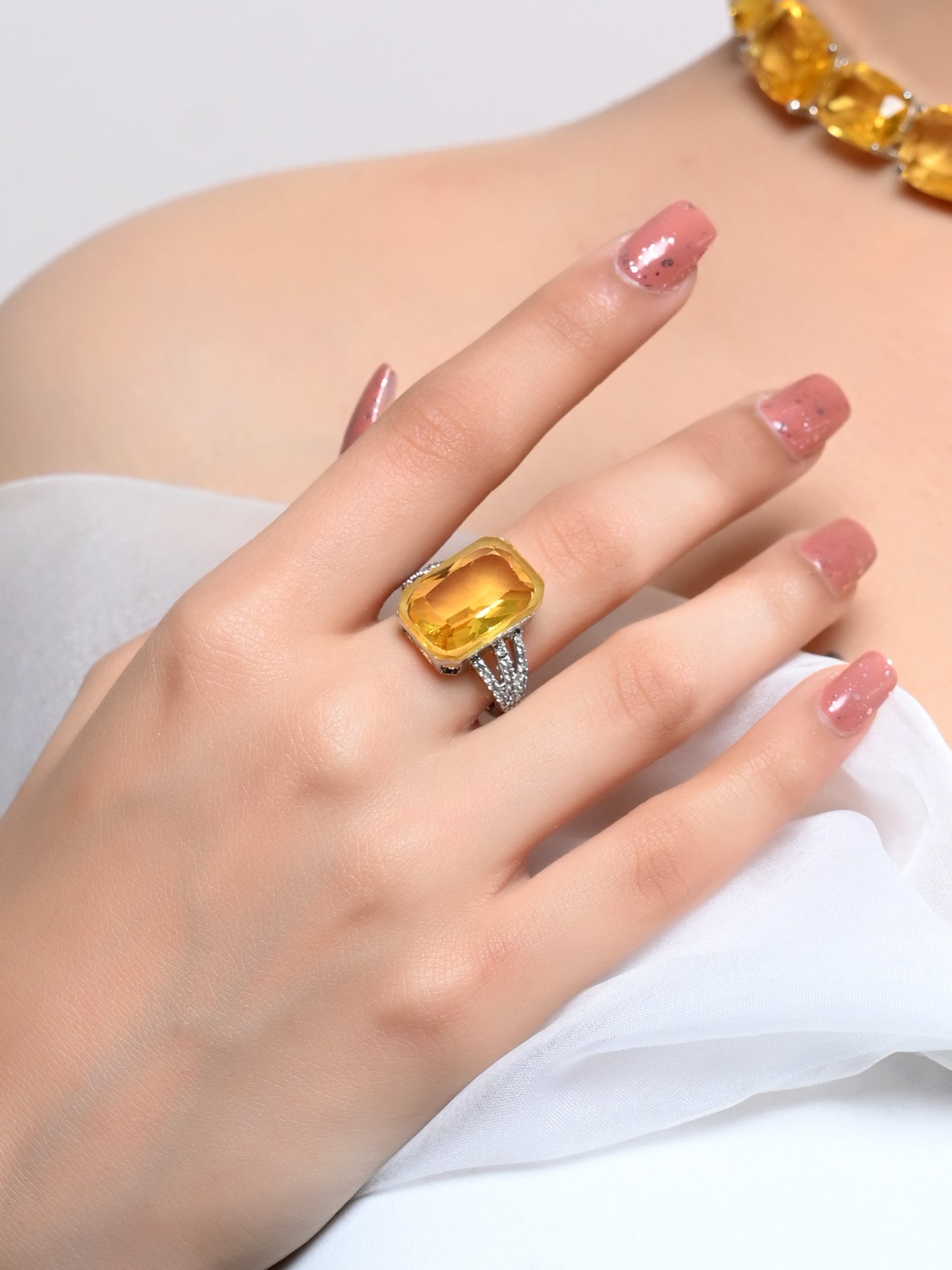 Lucy Yellow American Diamond Finger Ring