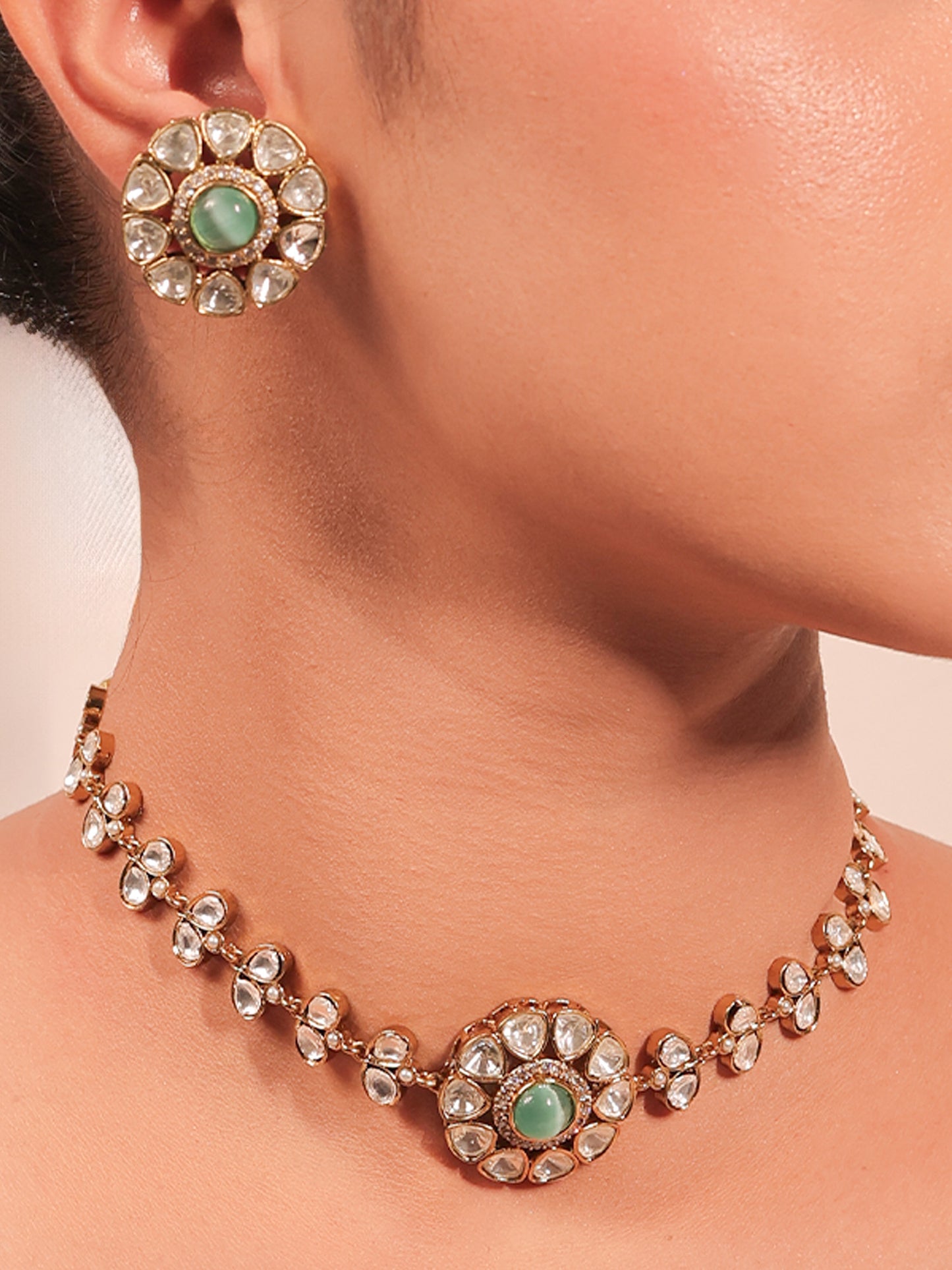 Etasha Mint Green Kundan Choker Set