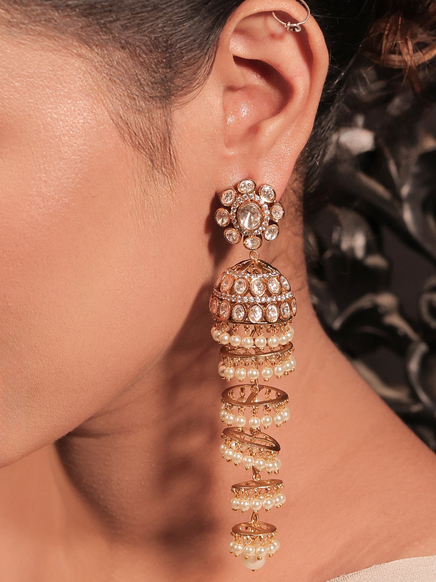 Shaziya White Kundan Jhumki