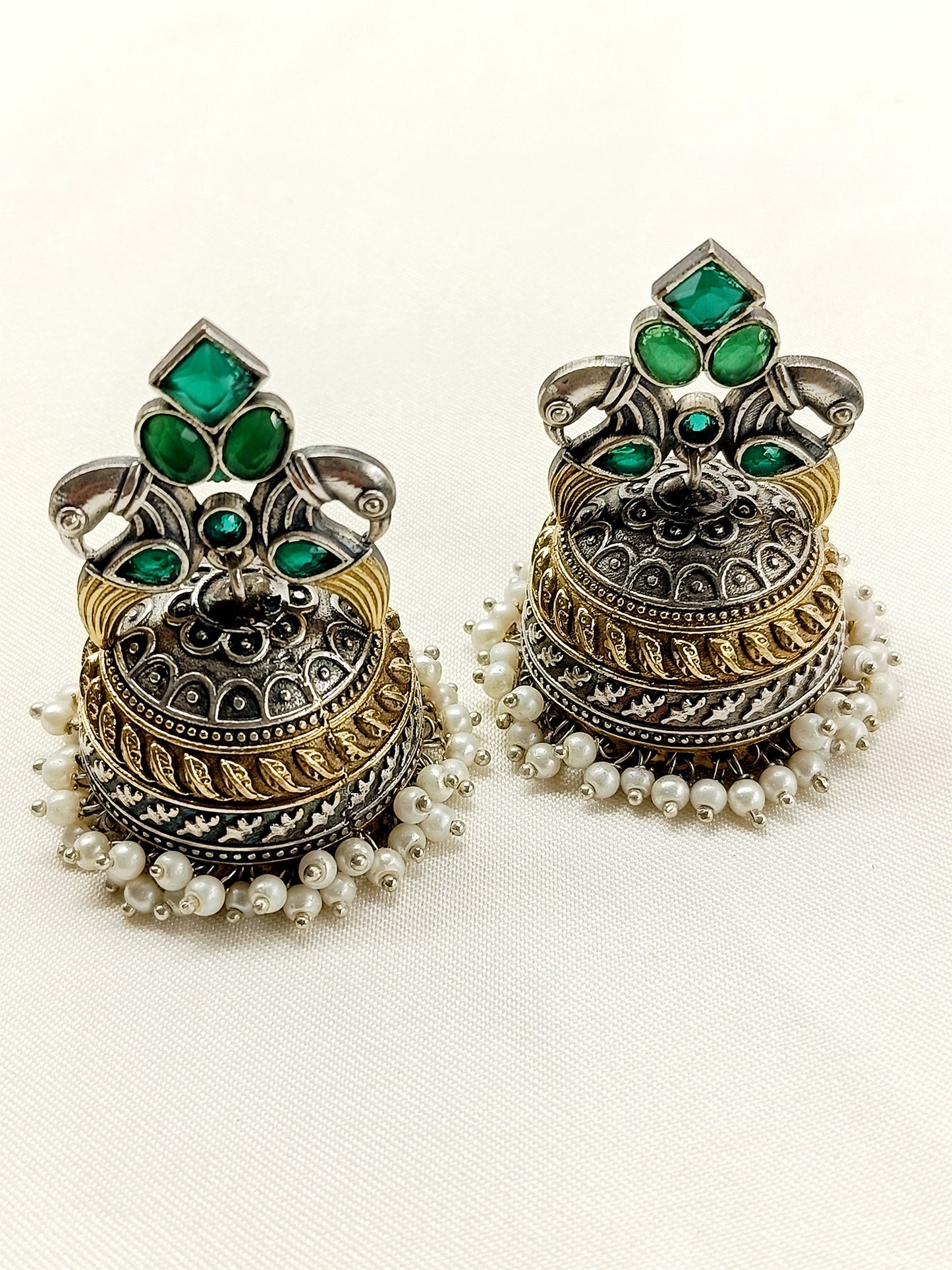 Taman Green Peacock Oxidized Jhumki