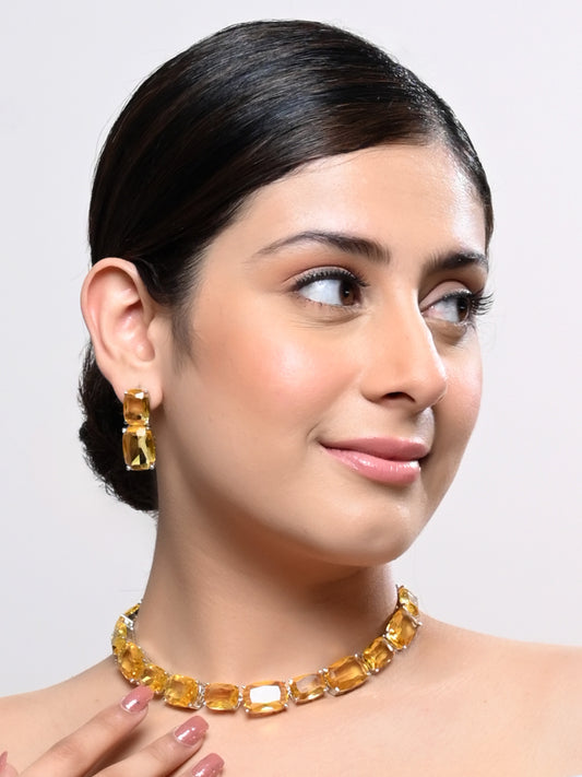 Chanchari Yellow American Diamond Necklace Set