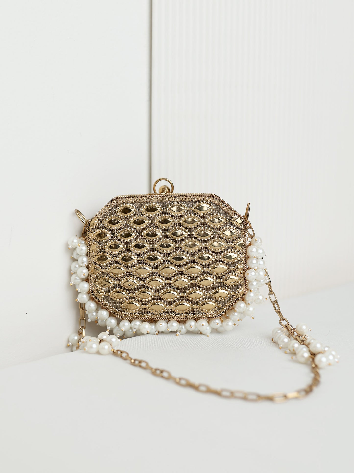 Khwaab Octagon Golden Mini Metal Clutch