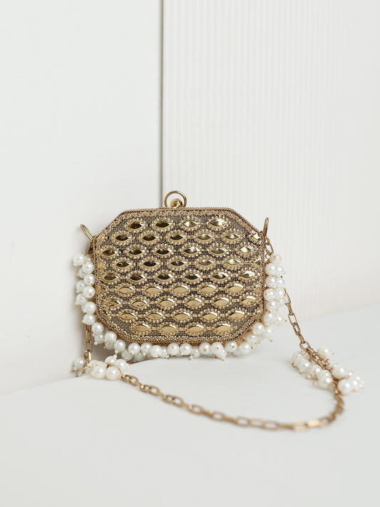 Khwaab Octagon Golden Mini Metal Clutch