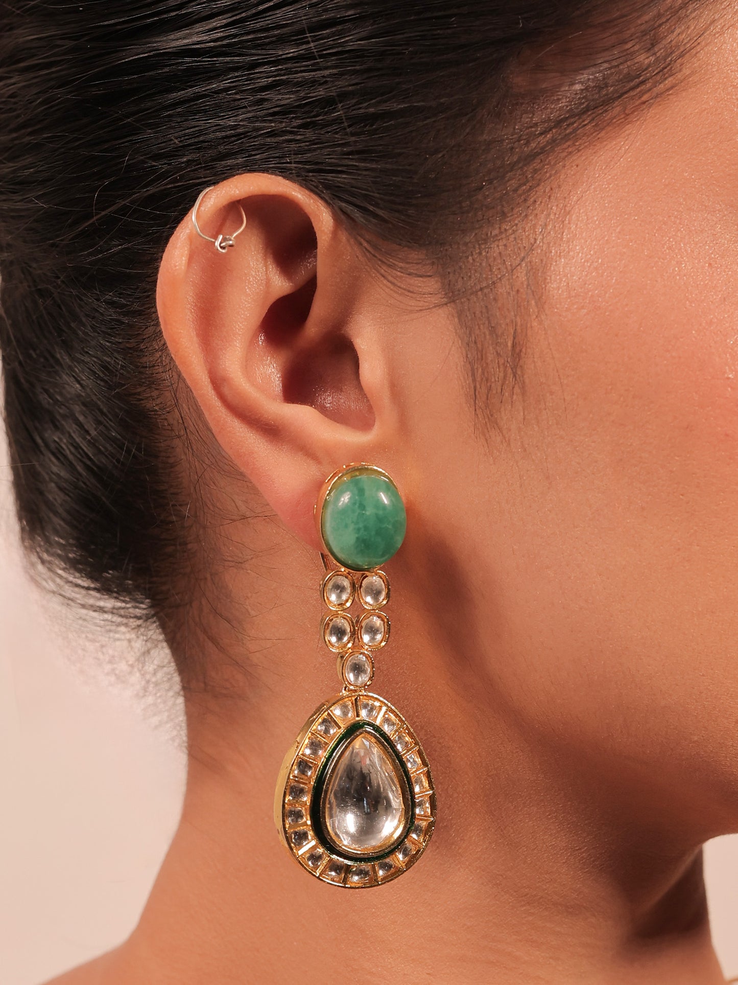 Zinnia Green Kundan Long Set