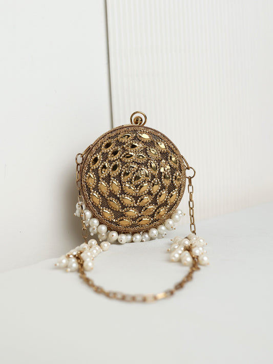 Arshika Round Golden Mini Metal Clutch
