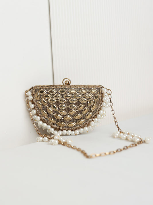 Abeela Chaand Half Moon Golden Mini Metal Clutch
