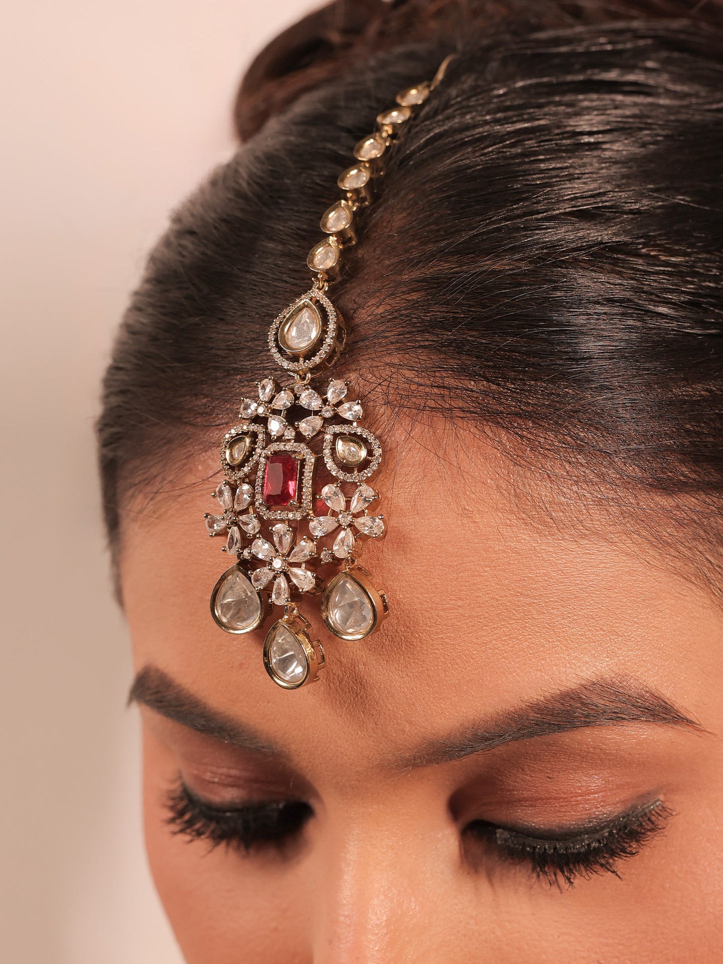 Laksh Maroon Diamond Polki Necklace Set
