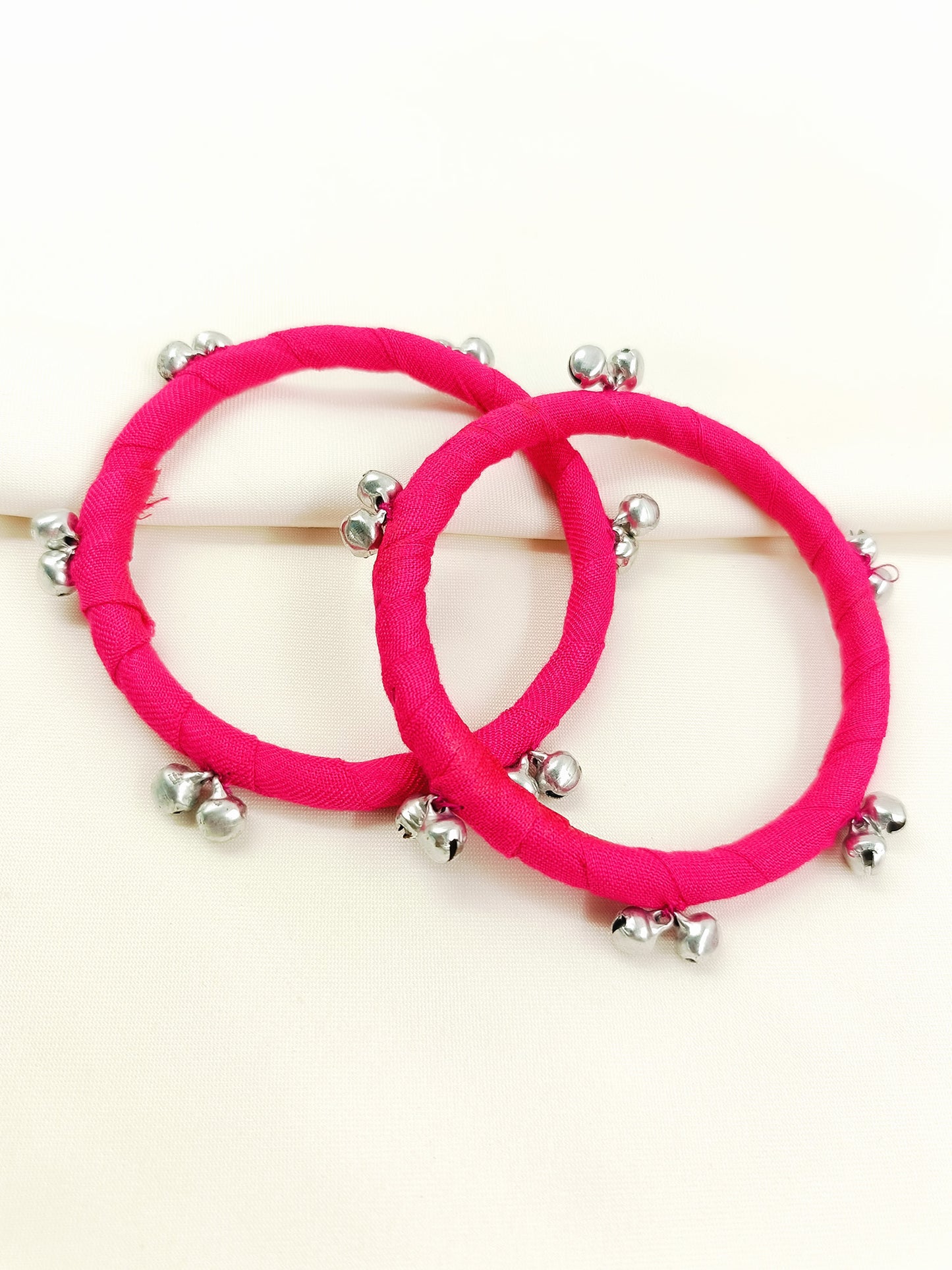 Harshita Majenta Fabric Bangles with Ghungroo