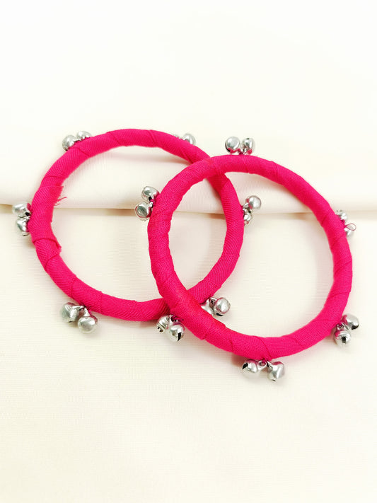 Harshita Majenta Fabric Bangles with Ghungroo