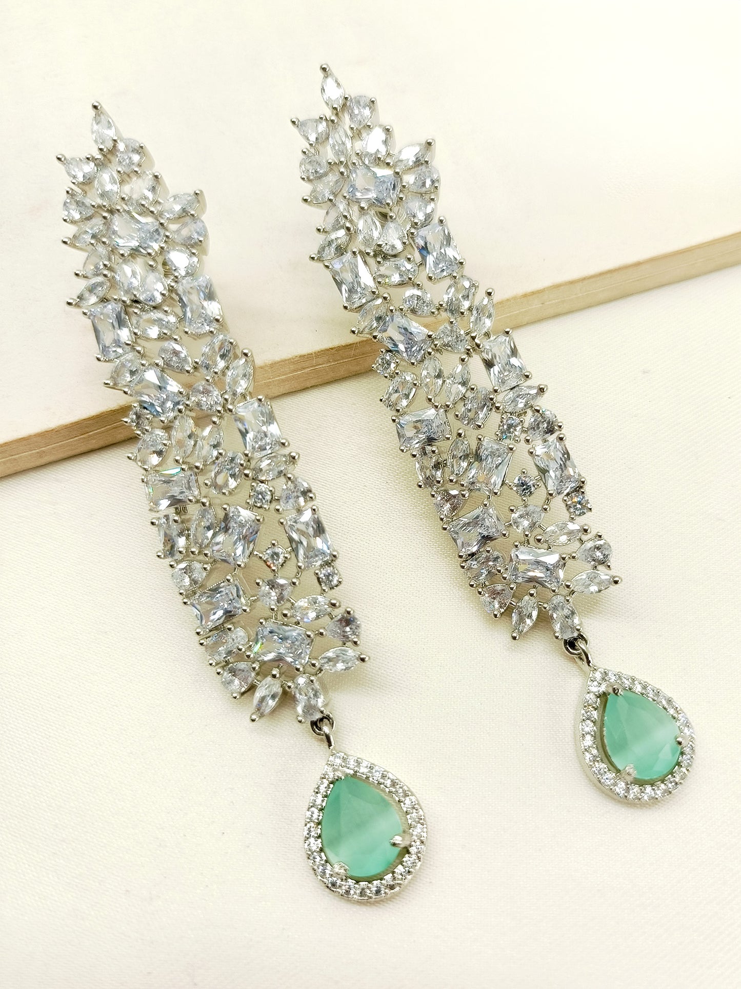 Ghazal Long Silver American Diamond Earrings