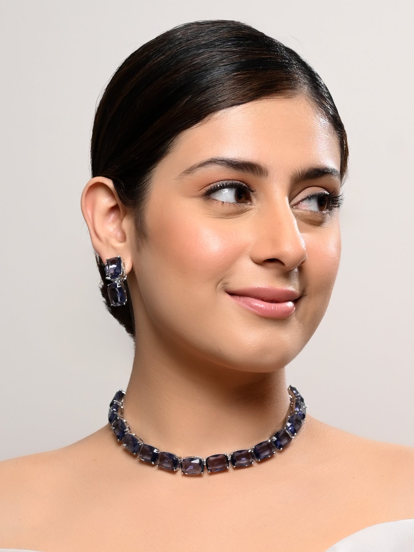 Madhubala Lavender Swarovski Stone Necklace Set