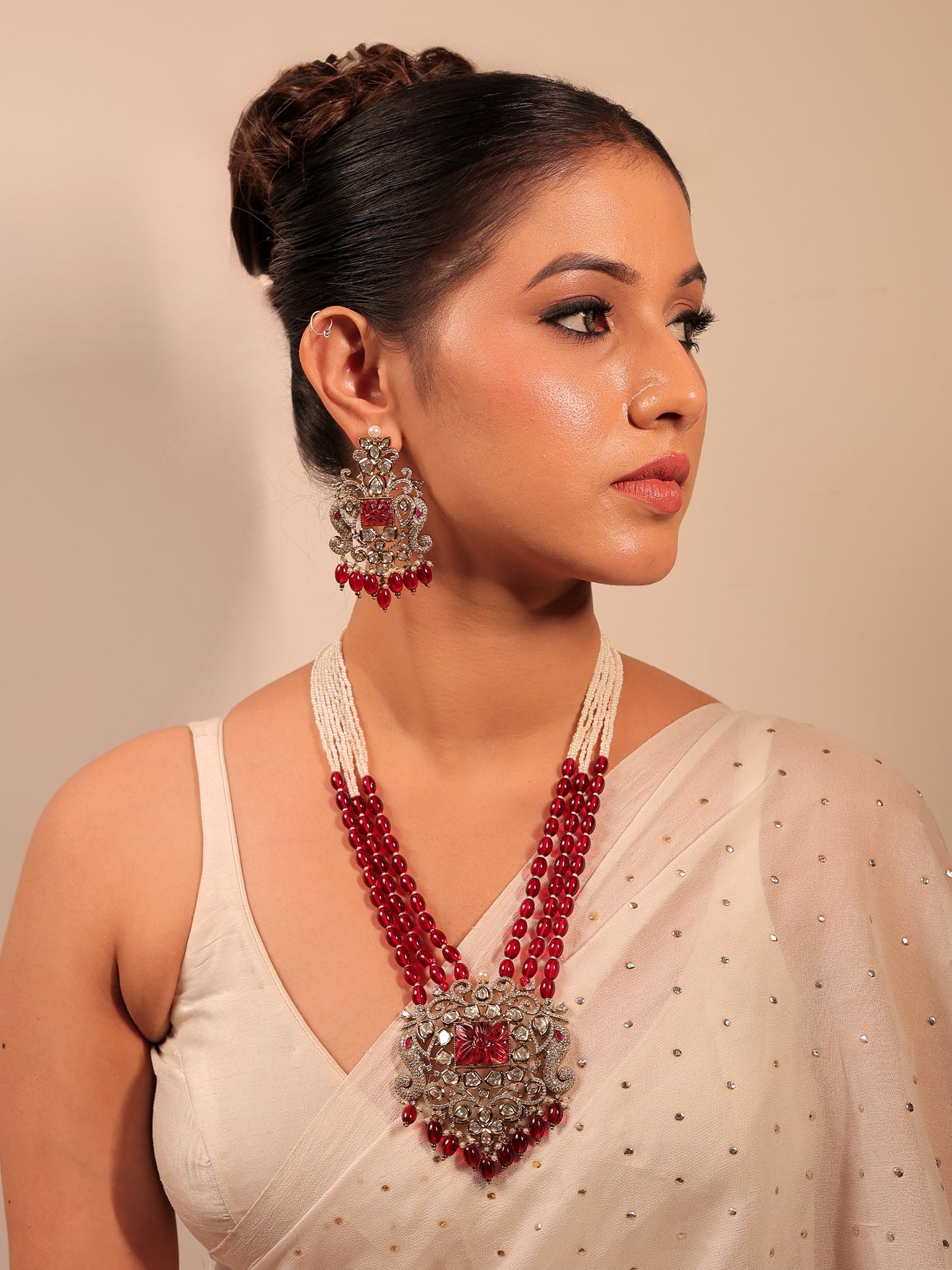 Sayesha Maroon Kundan Polki Long Necklace Set