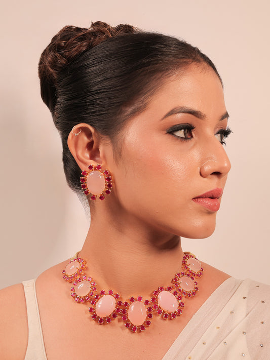 Edana Ruby & Baby Pink Natural Stone Necklace Set