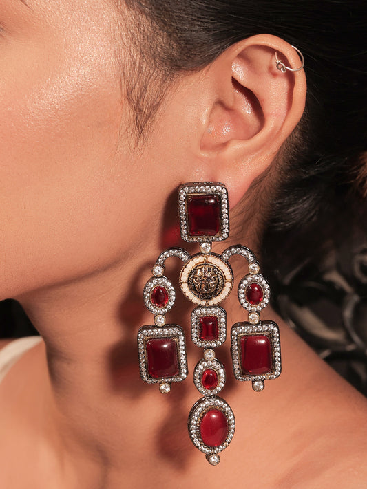 Charlotte Maroon Long Victorian Earrings