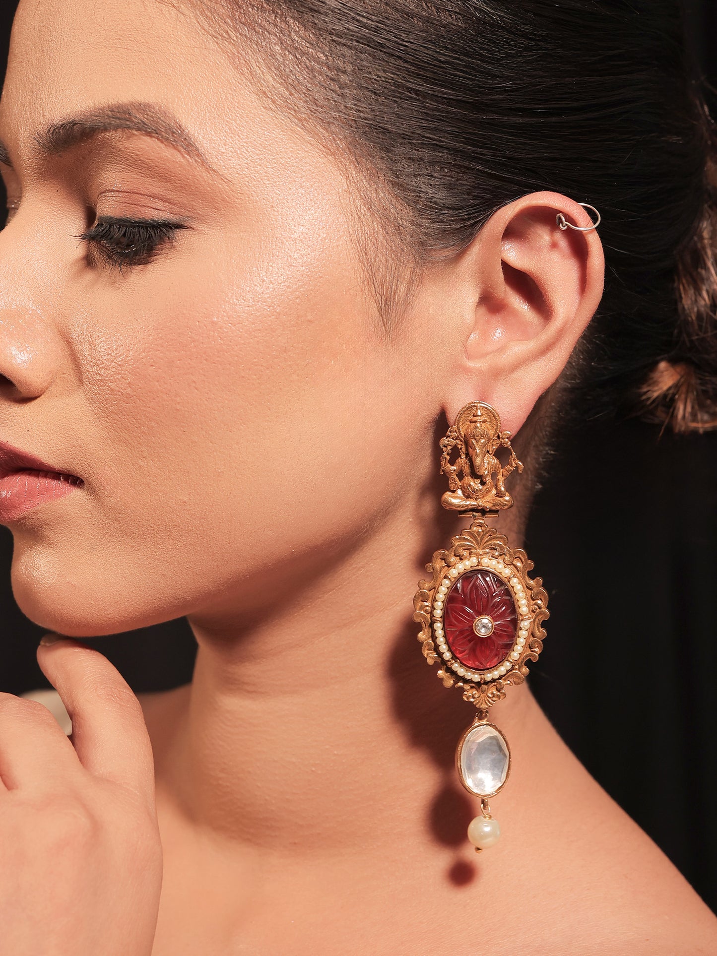 Eve Maroon Ganesh Ji Boutique Earrings