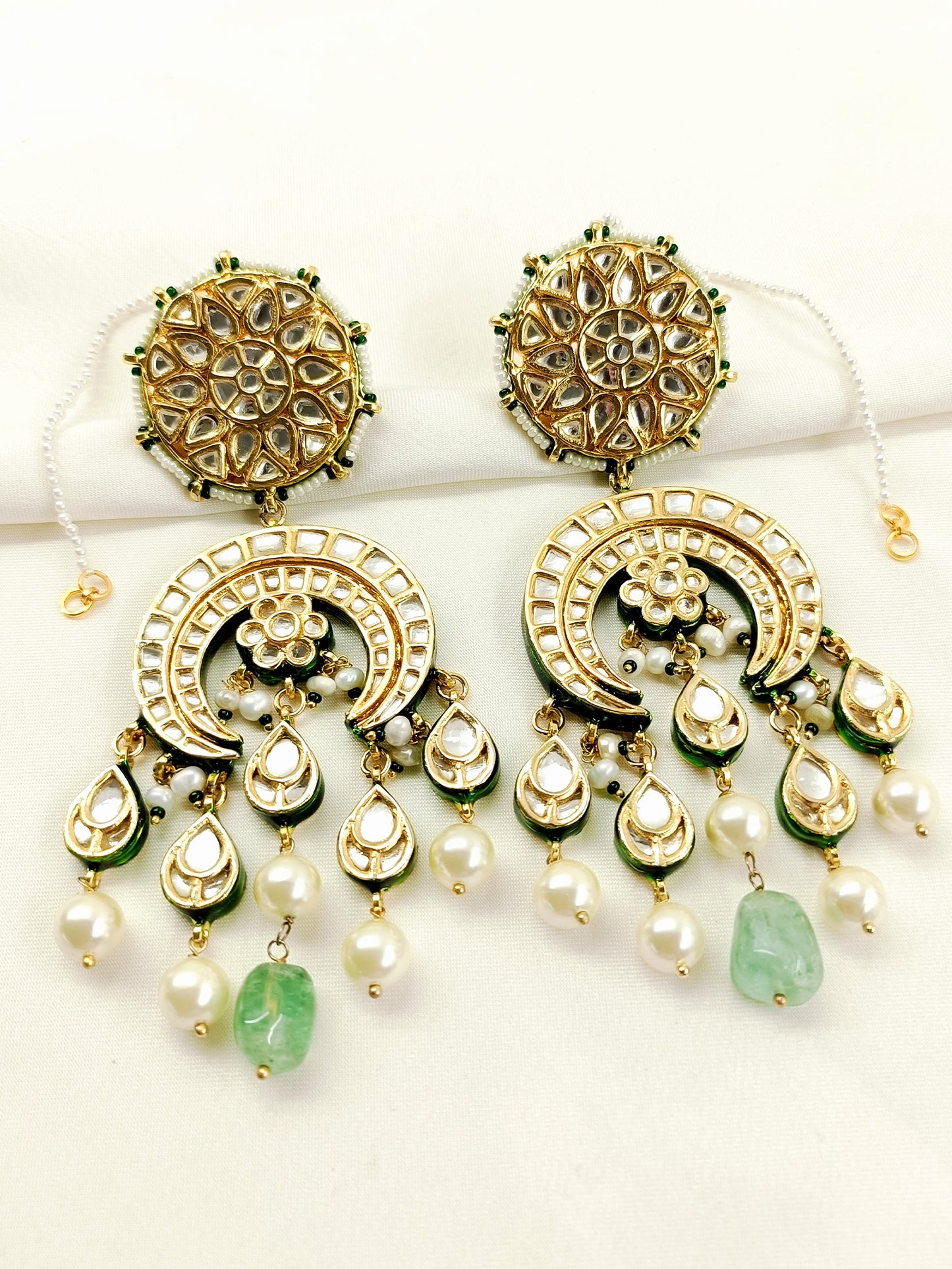 Eva Mint Green Long Kundan Earrings