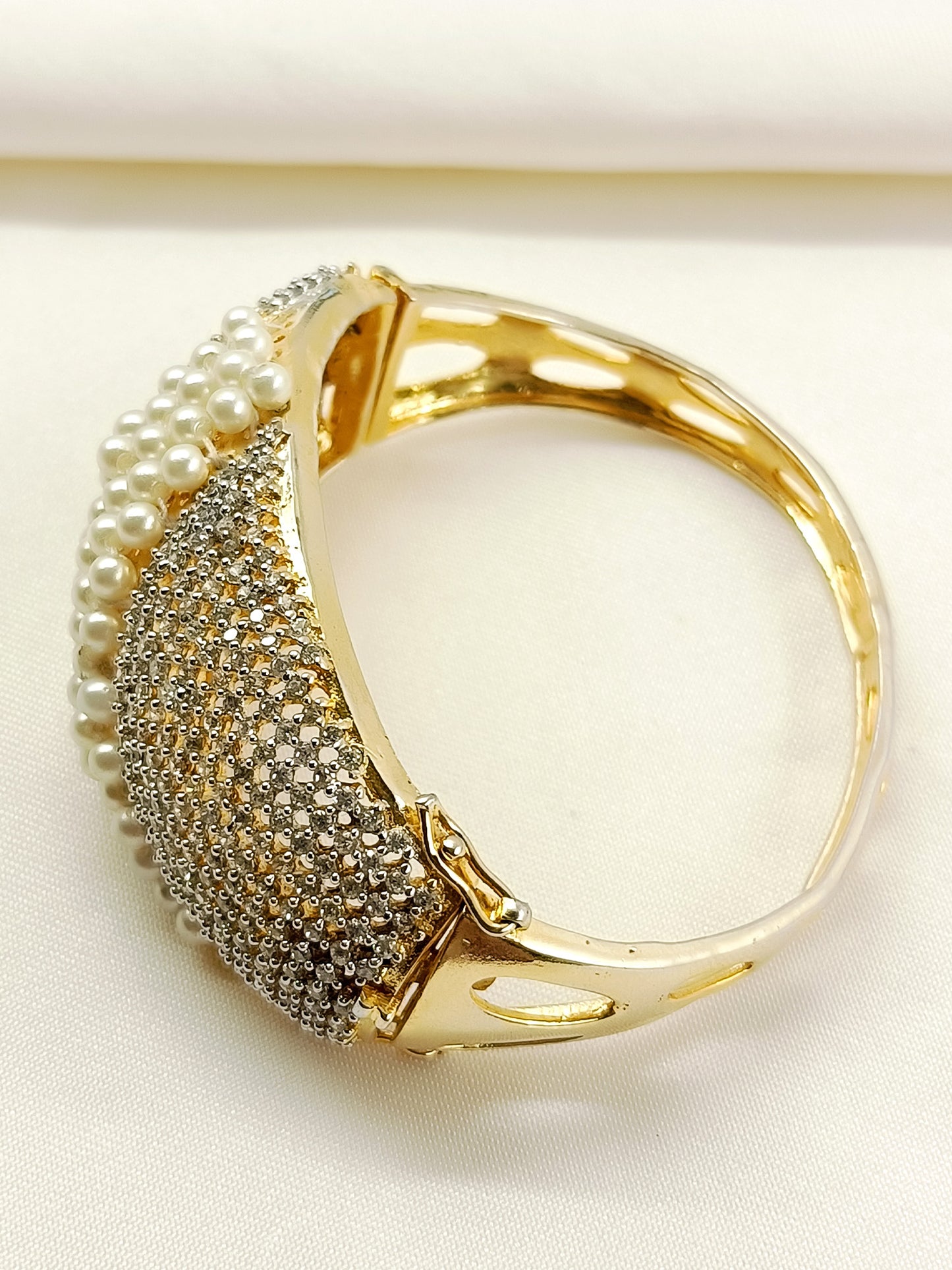 Vina Off White Beads Gold Plated American Daimond Bracelet
