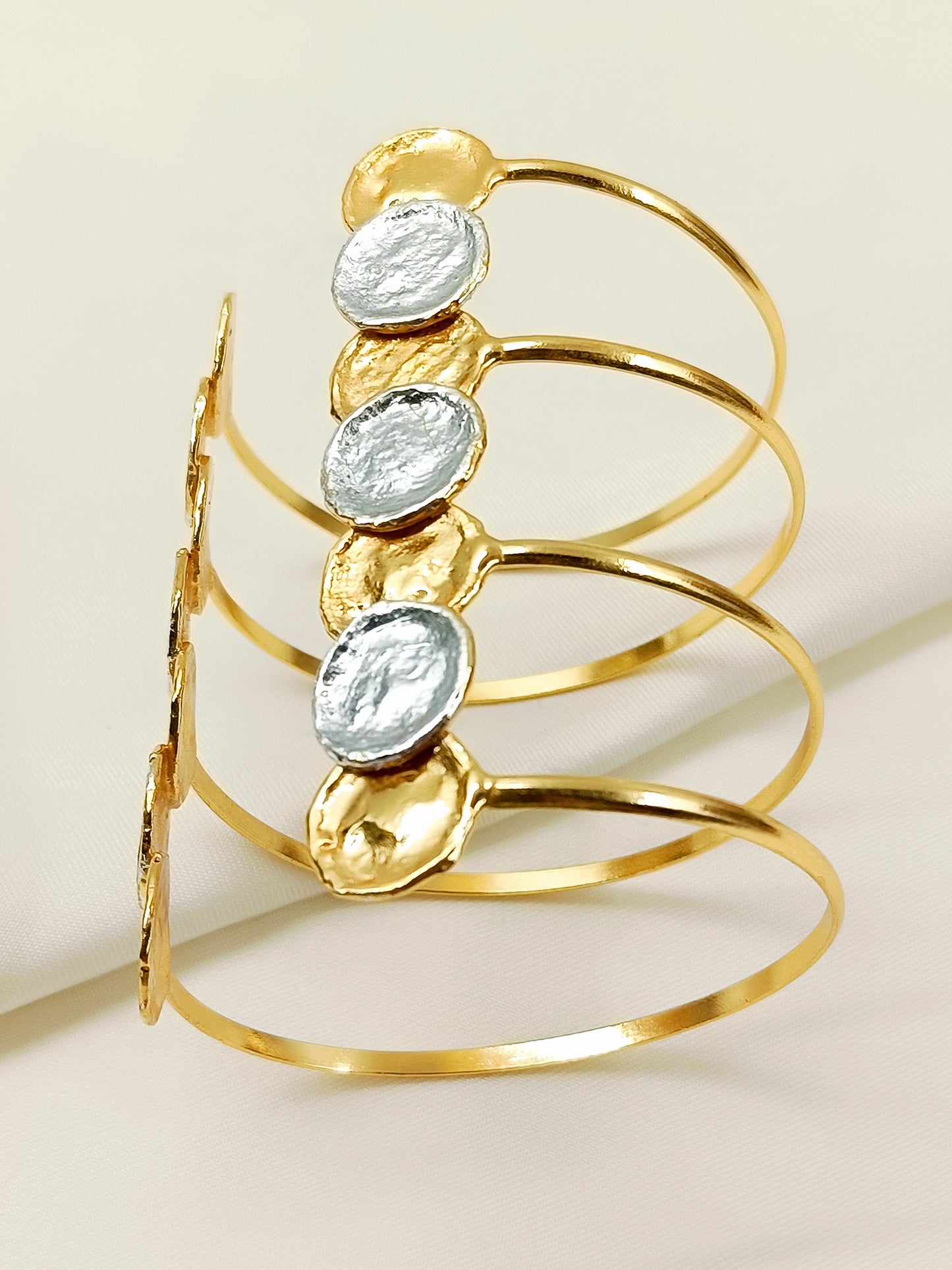 Aasia Molten Dual Tone Coin Cuff Western Bracelet