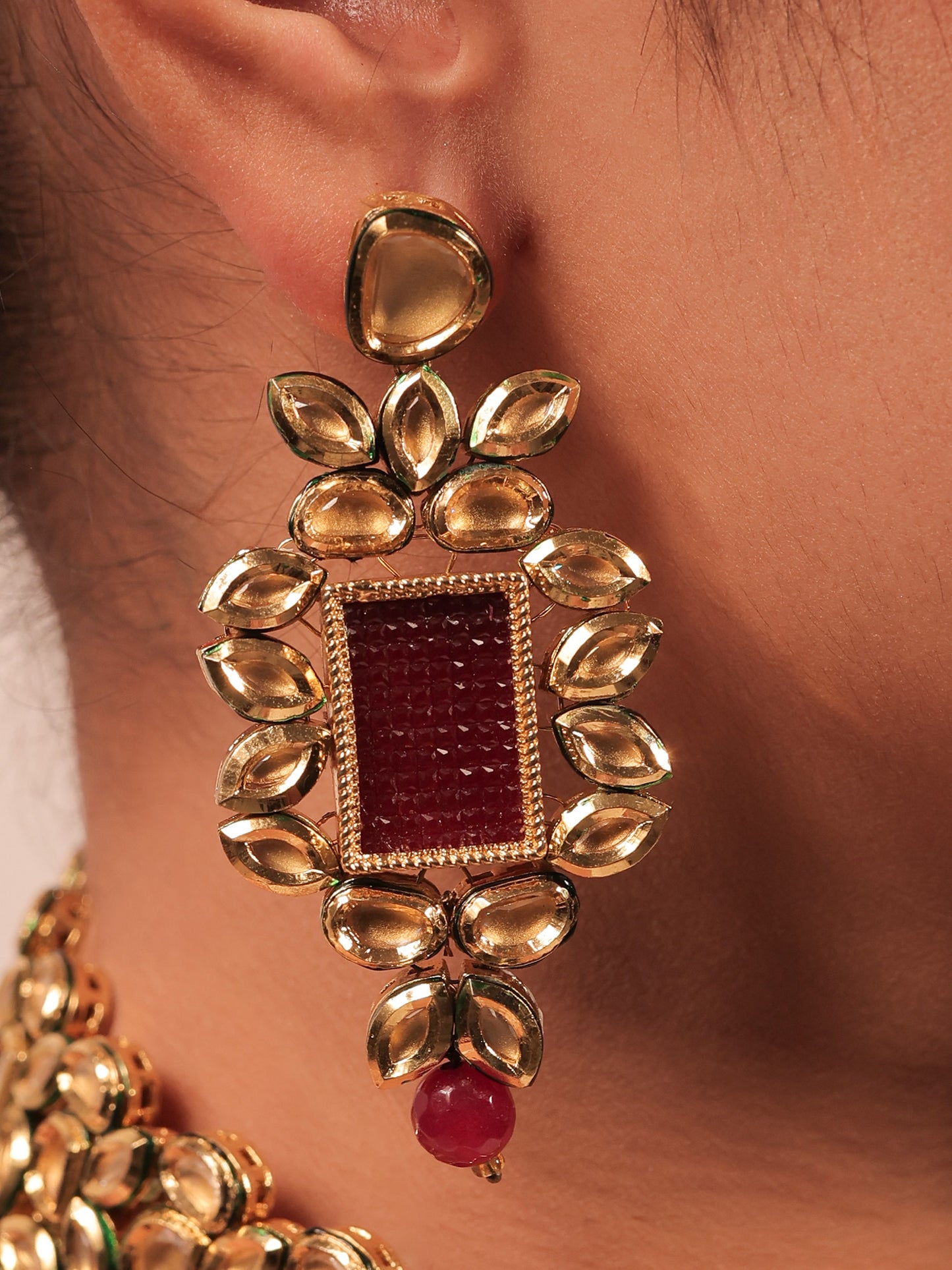 Steffhy Maroon Kundan Choker Set