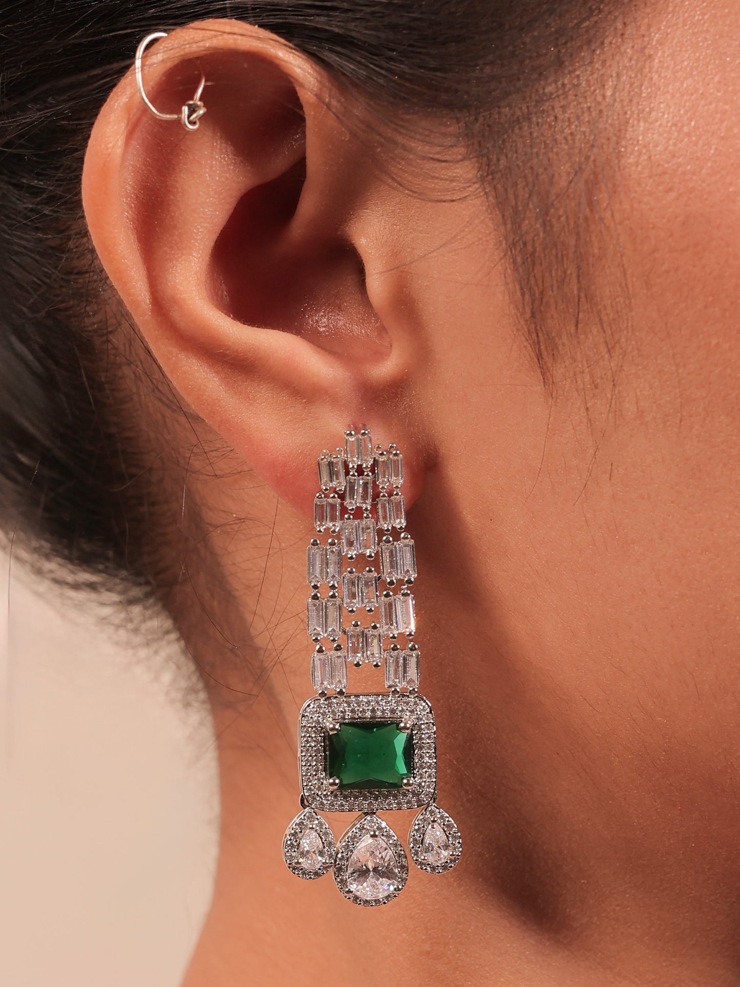 Shya Green Double Layer American Diamond Necklace Set