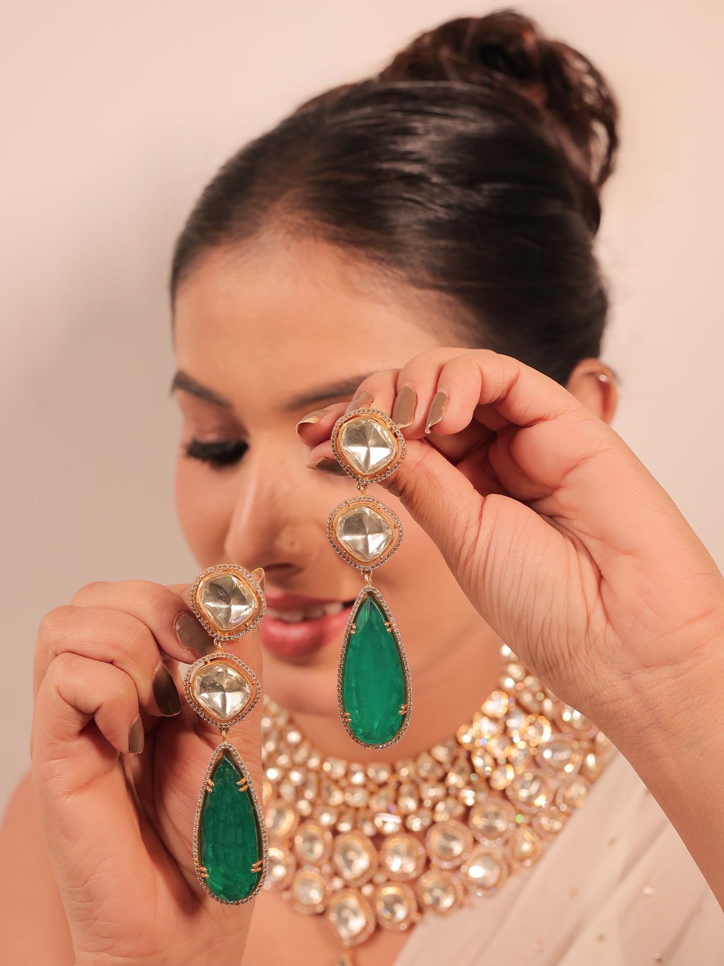 Nobita Emerald Kundan Polki Necklace Set
