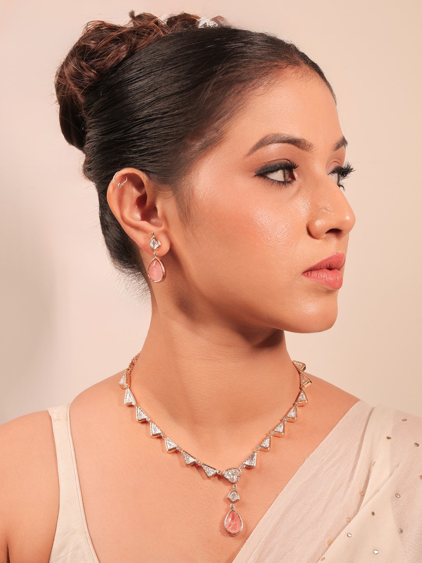 Garla Baby Pink Kundan Necklace Set