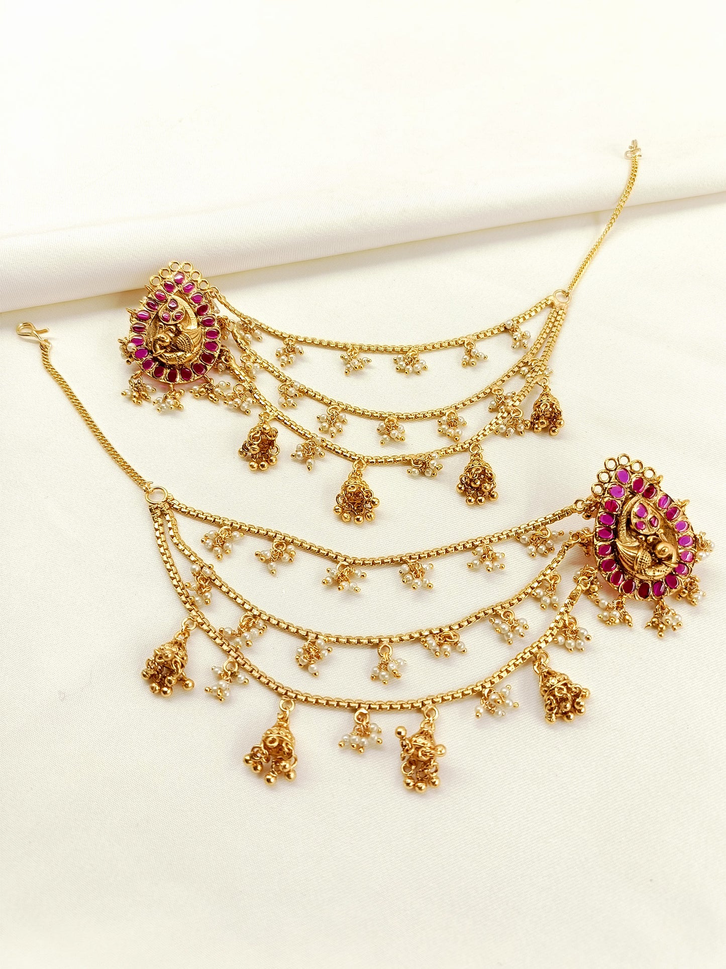 Jenny Rose Pink Antique Temple Chain Earrings