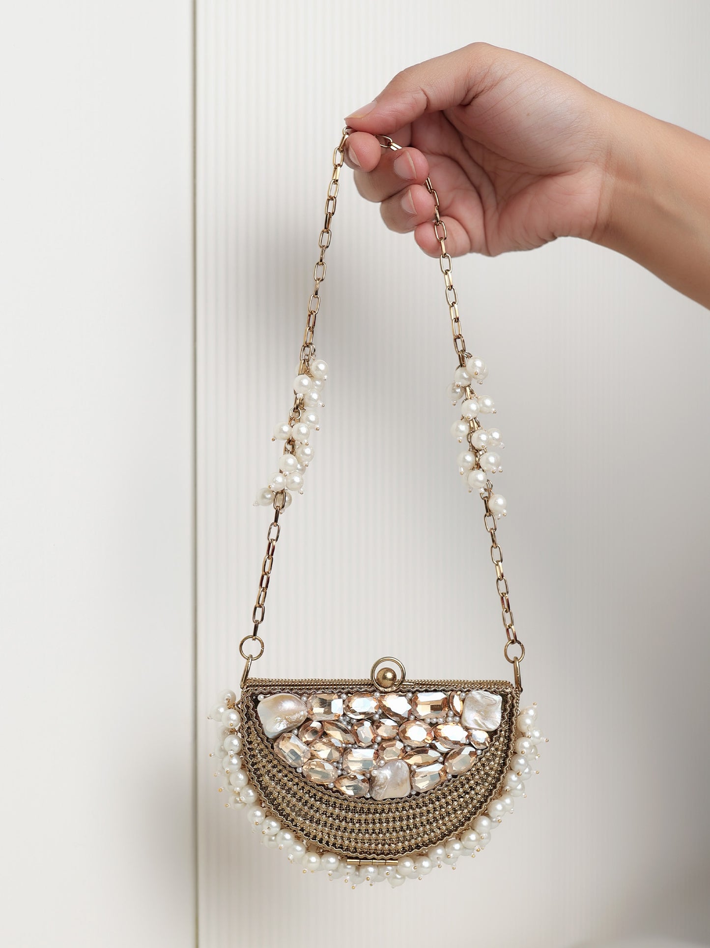 Abeela Chaand Half Moon Golden Mini Metal Clutch