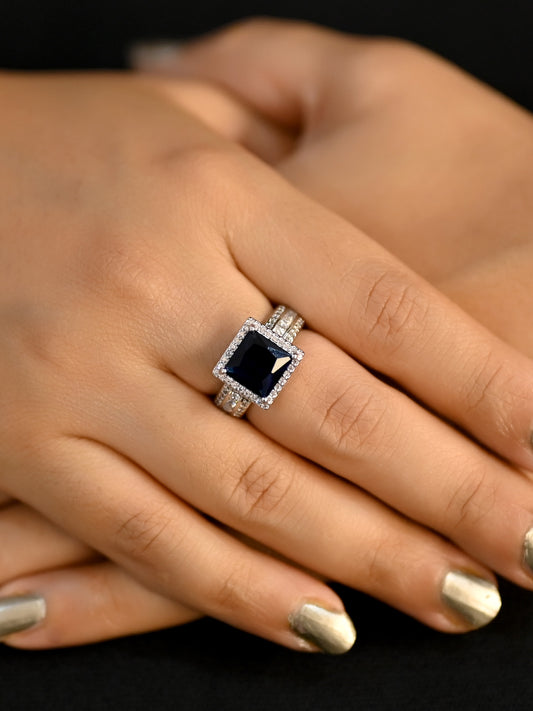 Sufiana Navy Blue American Diamond Finger Ring