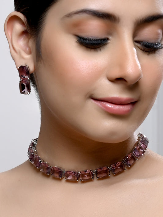Deeksha Wine Swarovski Stone Necklace Set