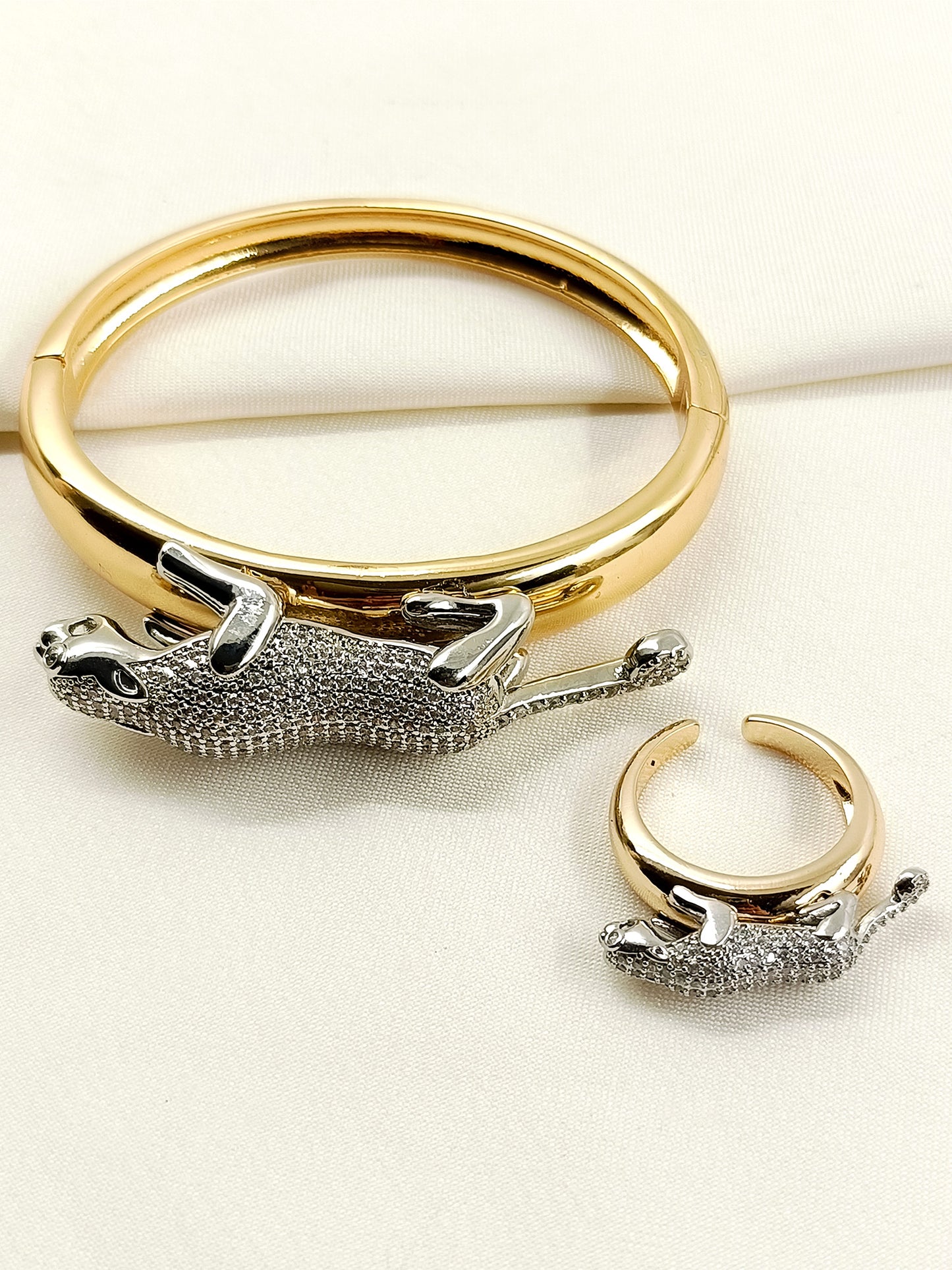 Ikshit Golden Leopard Men's Bracelet Ring Combo