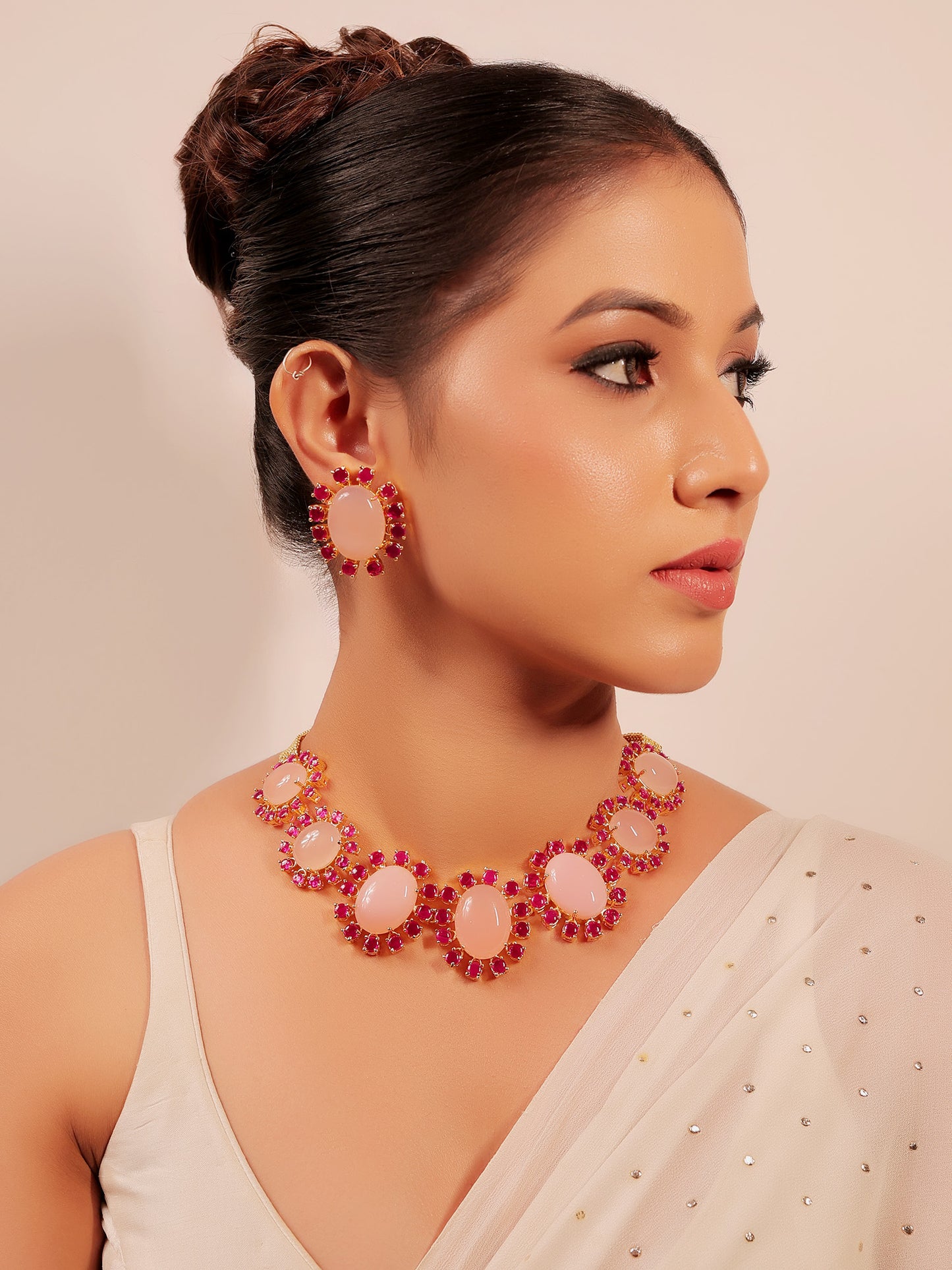 Edana Ruby & Baby Pink Natural Stone Necklace Set