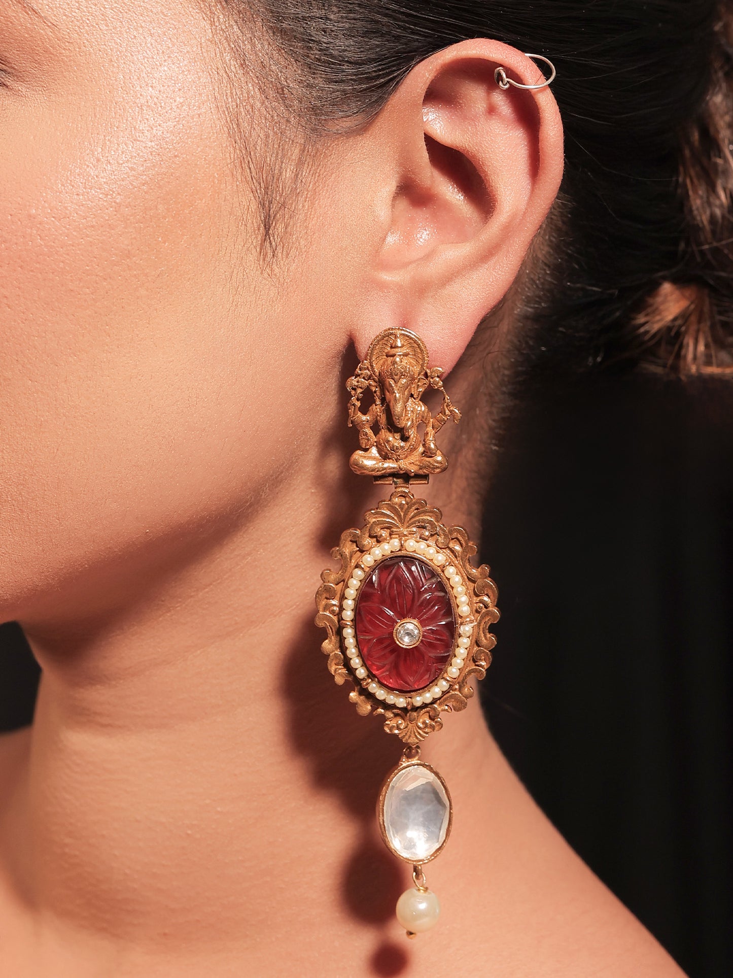 Eve Maroon Ganesh Ji Boutique Earrings