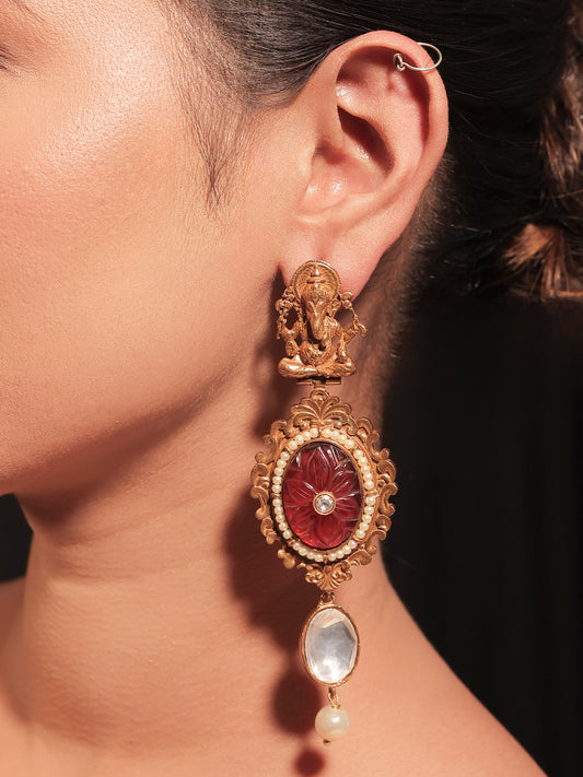 Eve Maroon Ganesh Ji Boutique Earrings
