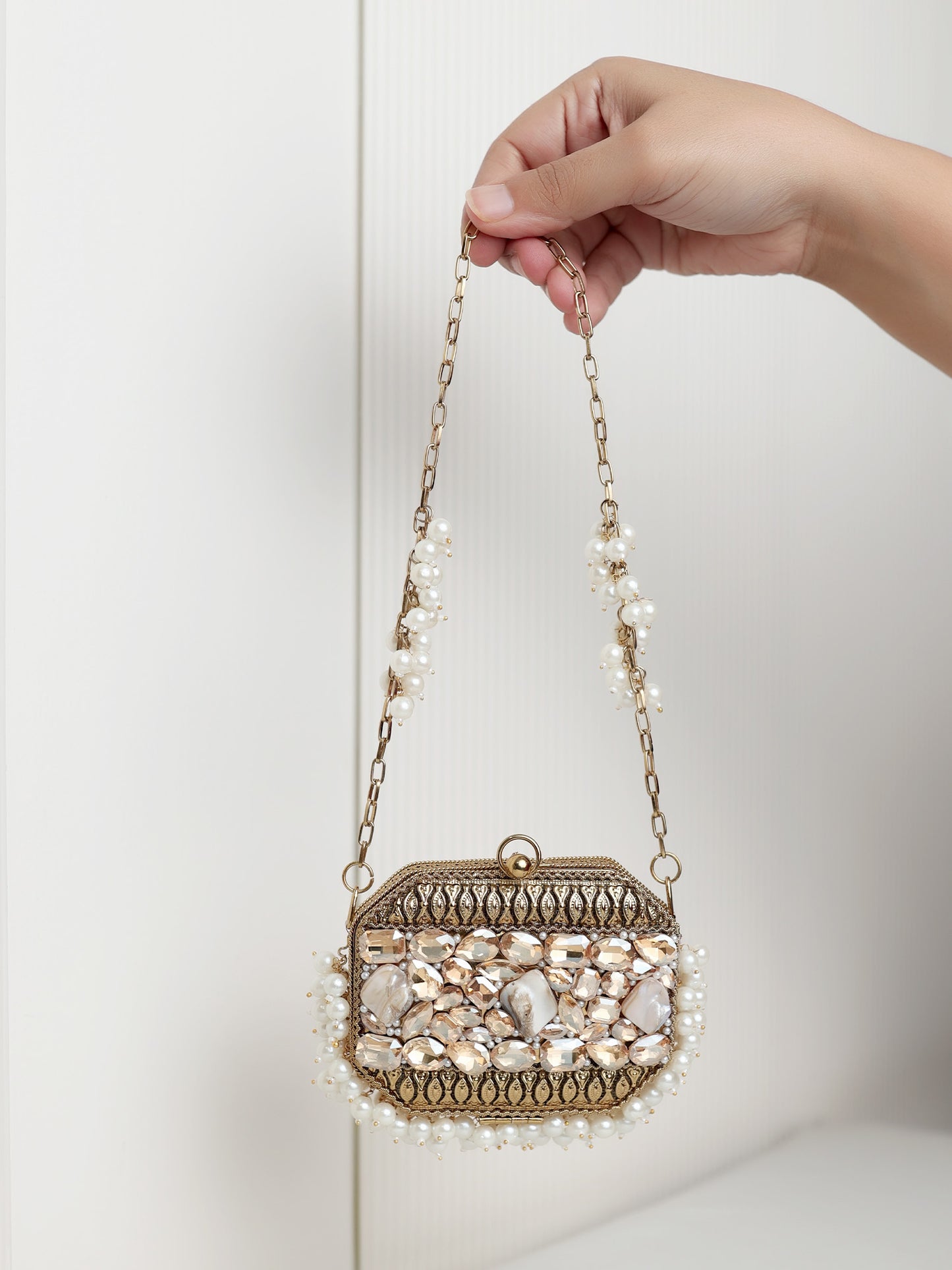 Khwaab Octagon Golden Mini Metal Clutch