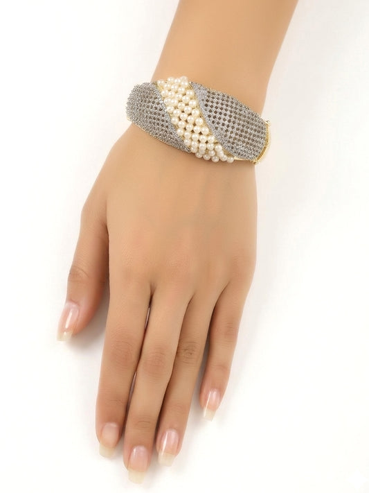 Vina Off White Beads Gold Plated American Daimond Bracelet