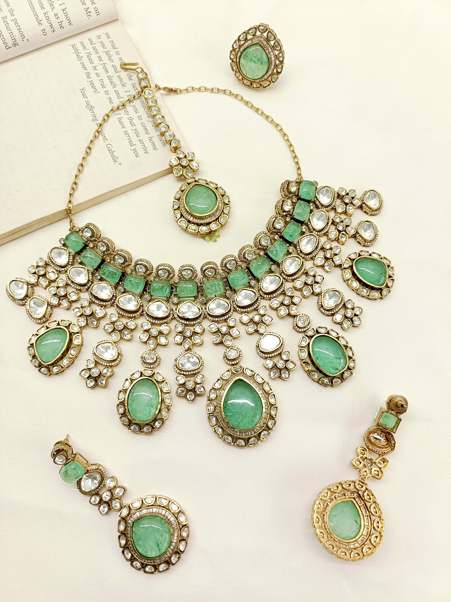 Madah Mint Green Victorian Necklace Set – AG'S - Main Image