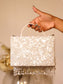 Aksha Silver White Sequence Box Style Clutch