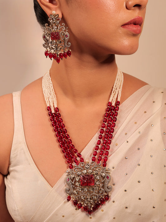 Sayesha Maroon Kundan Polki Long Necklace Set