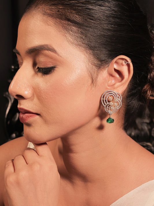 Maitri Gold Plated American Diamond Tops With Green Stone