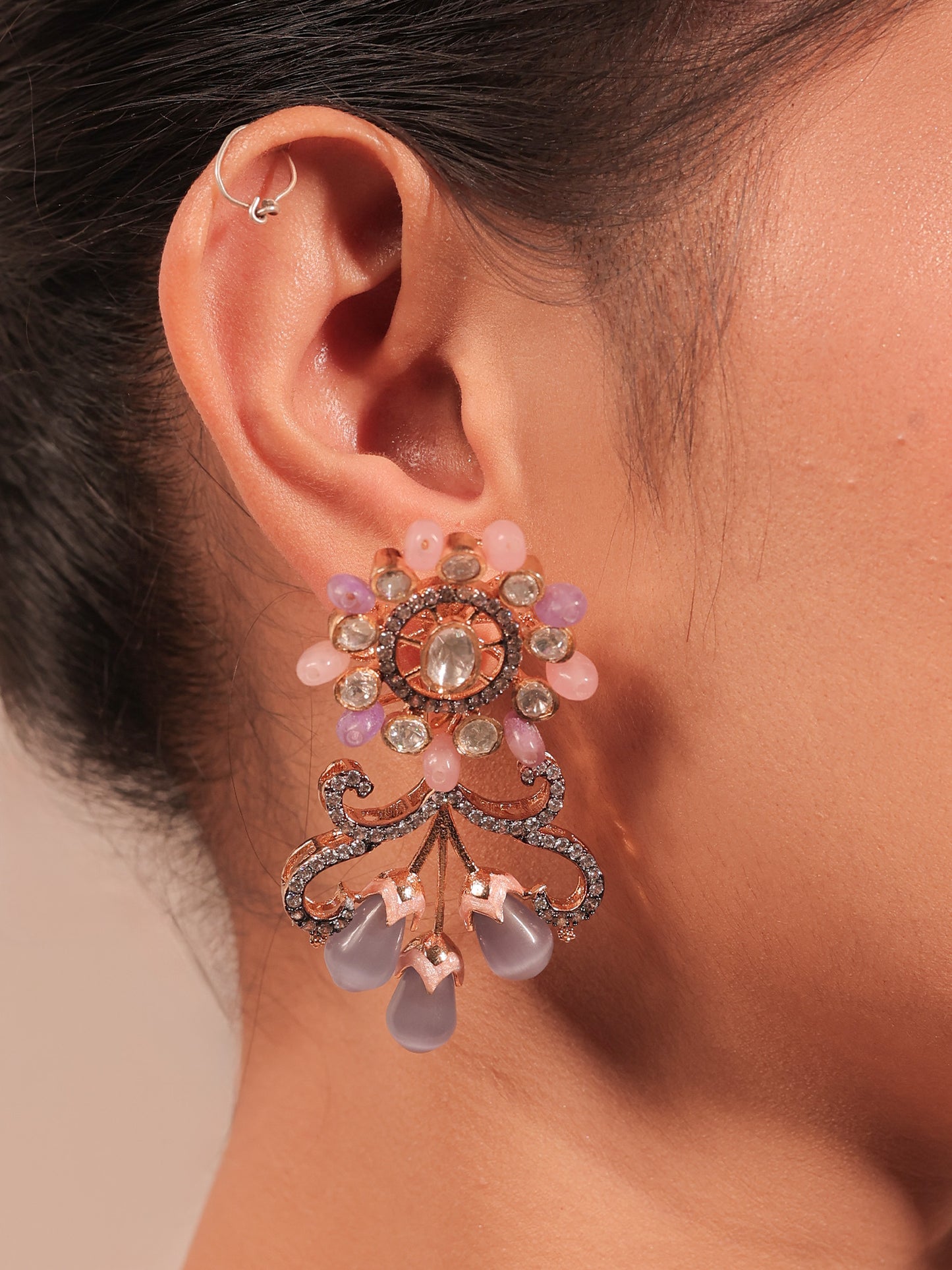 Madhurima Pink Peacock Kundan Necklace Set