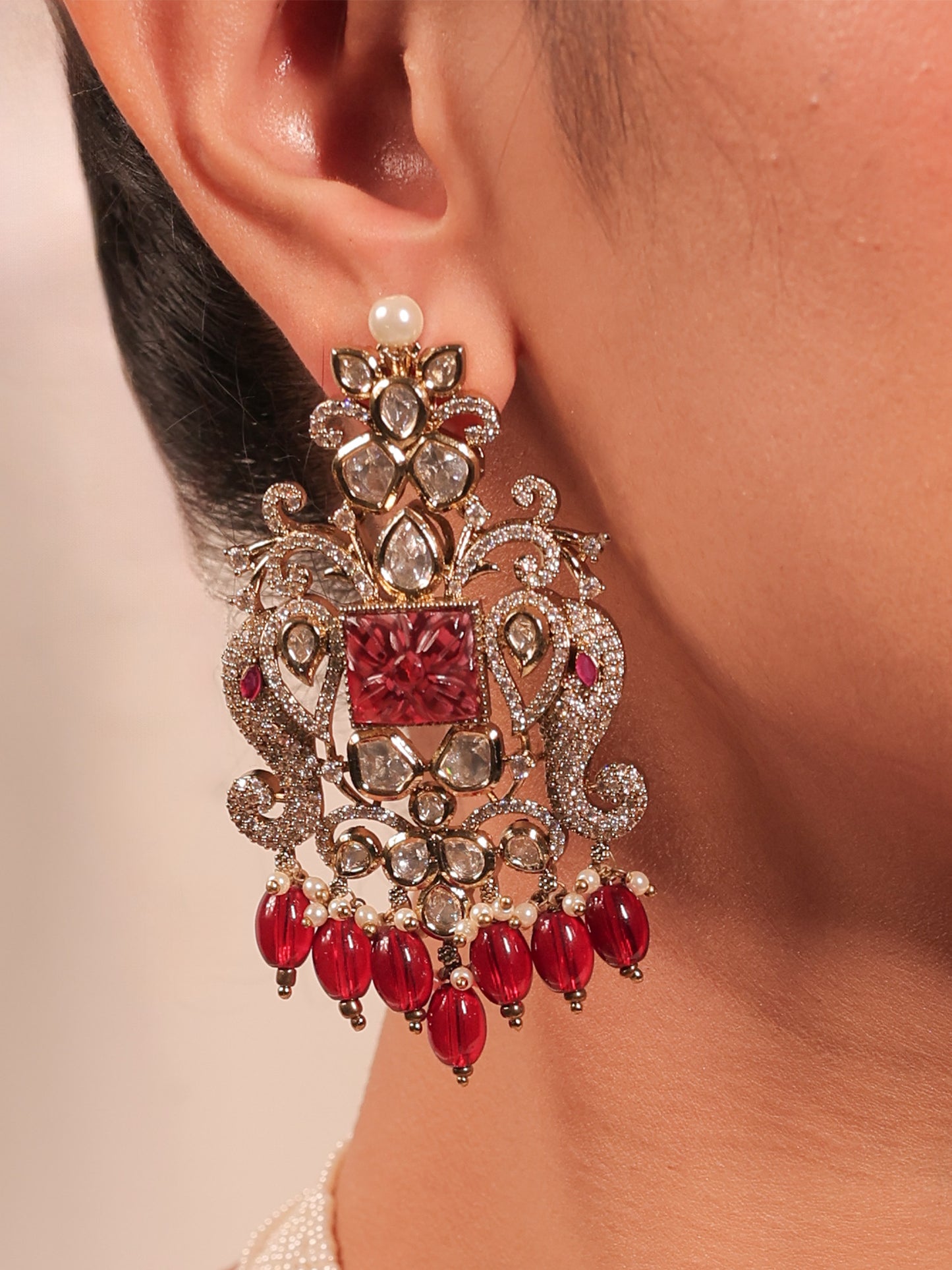 Sayesha Maroon Kundan Polki Long Necklace Set