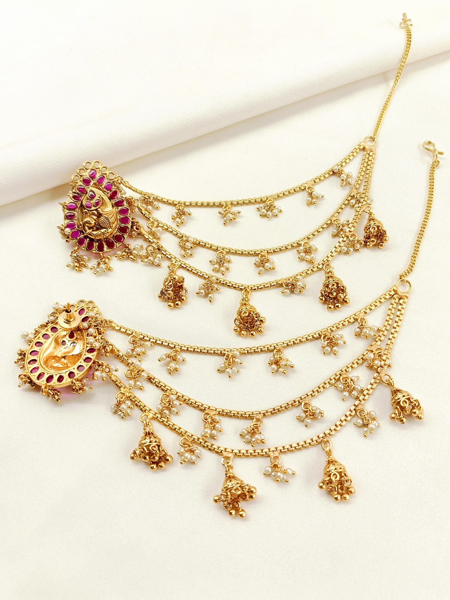 Jenny Rose Pink Antique Temple Chain Earrings